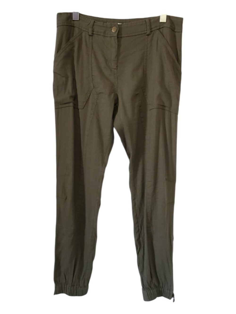 Veronica Beard Caladium Women’s Olive Green Linen Jogger Pants Size 8 Zipper Hem